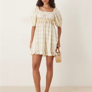 Smocked Ruffle Mini Dress in Butter Yellow Gingham